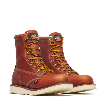 8″ Tobacco Plain Toe Wedge Leather Boots