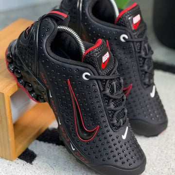 Men's Black And Red Studded Sports Sneakers